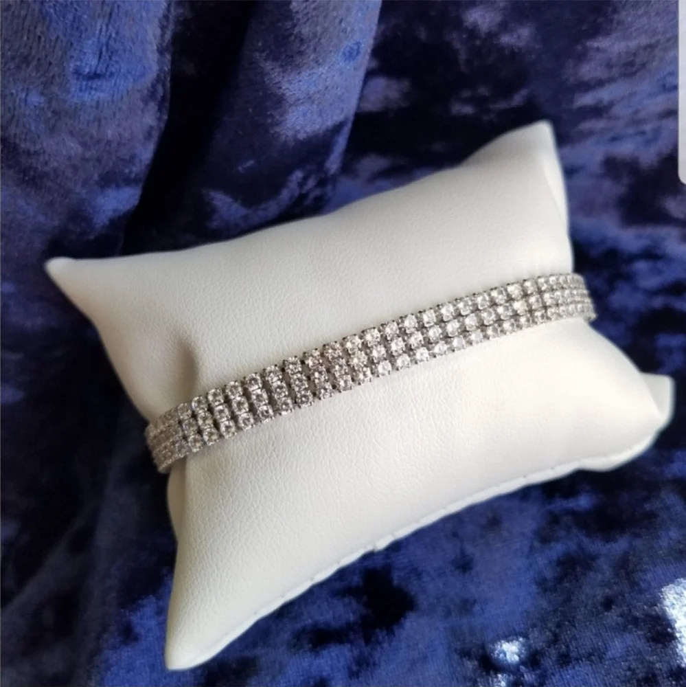 Swarovski Elements Platinum Plated Triple Row Tennis Bracelet NEW